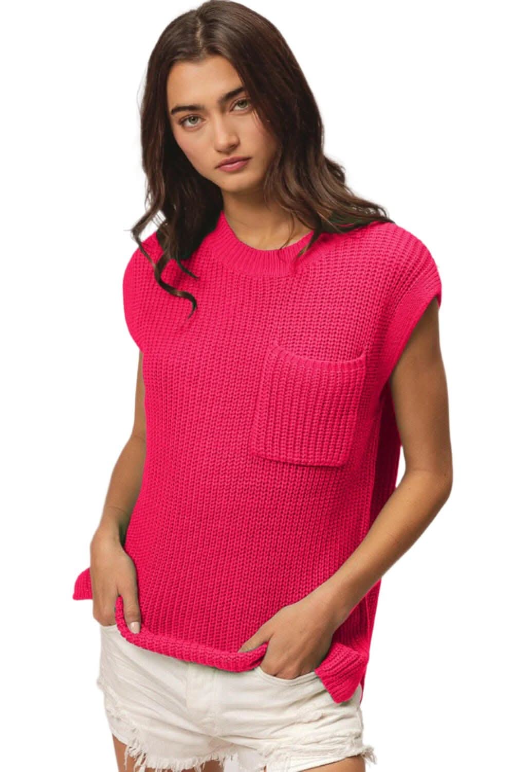 BiBi Patch Pocket Cap Sleeve Sweater Top 