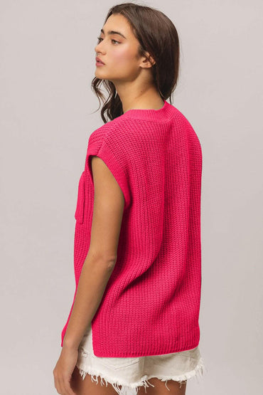 BiBi Patch Pocket Cap Sleeve Sweater Top 