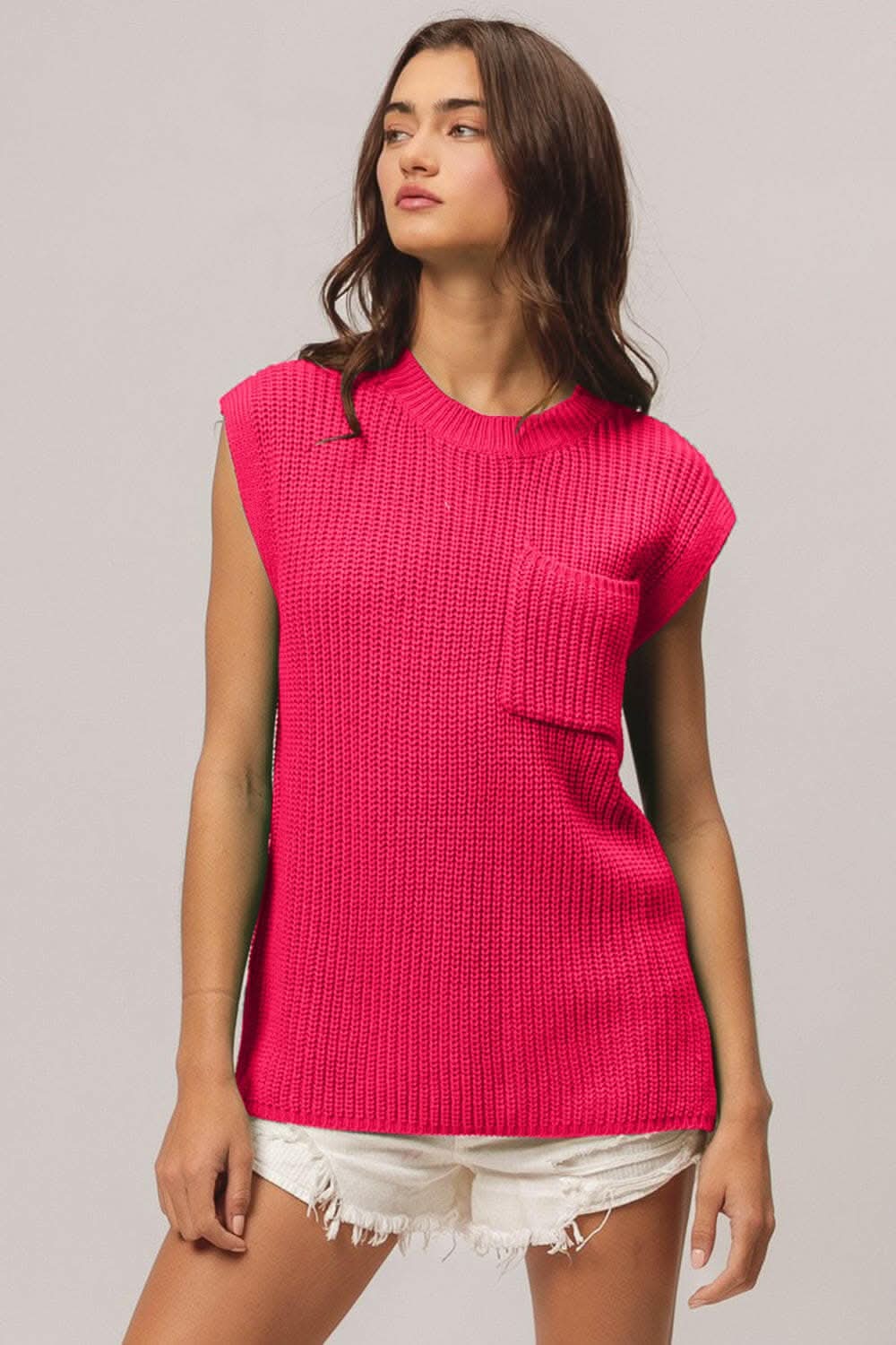 BiBi Patch Pocket Cap Sleeve Sweater Top - Love Salve 