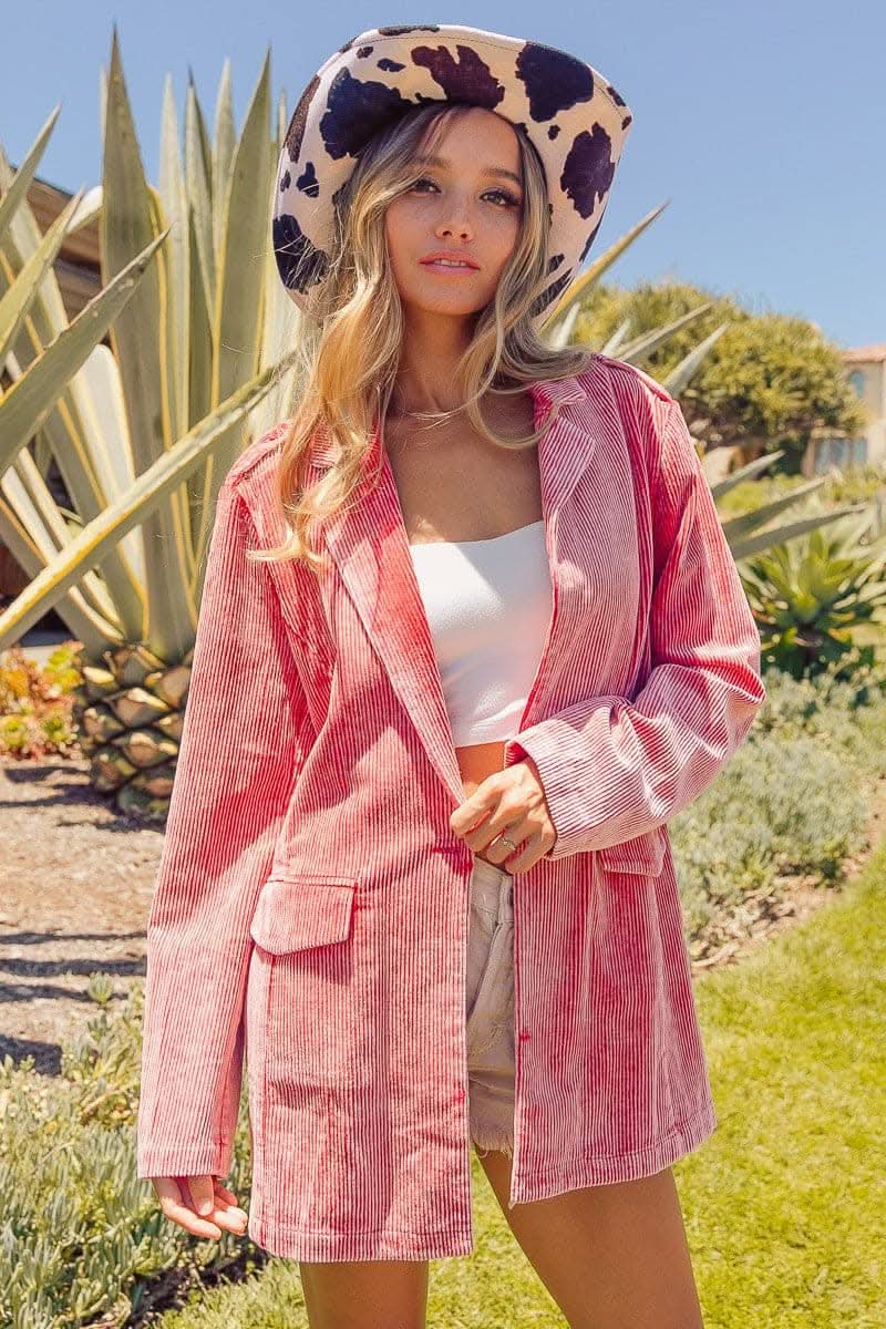 BiBi Ribbed Button Up Long Sleeve Blazer - Love Salve 