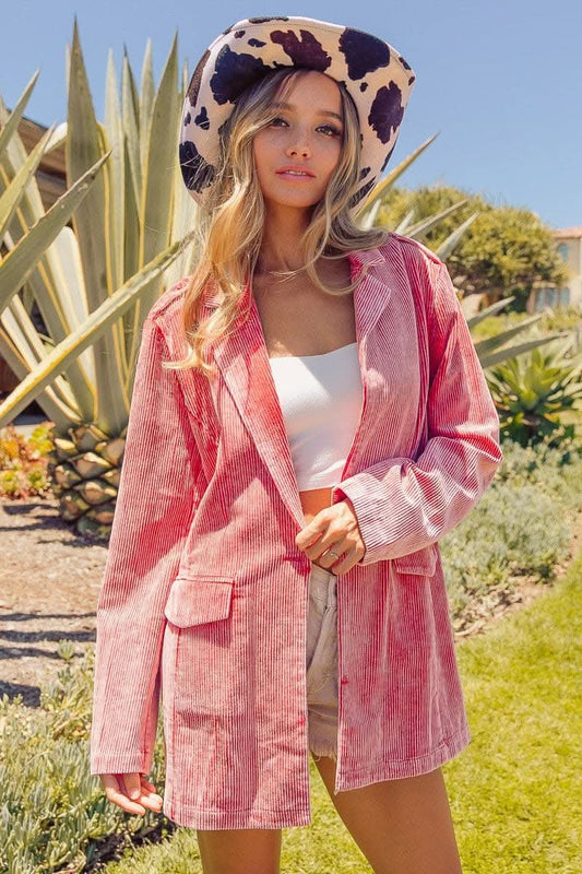 BiBi Ribbed Button Up Long Sleeve Blazer - Love Salve 