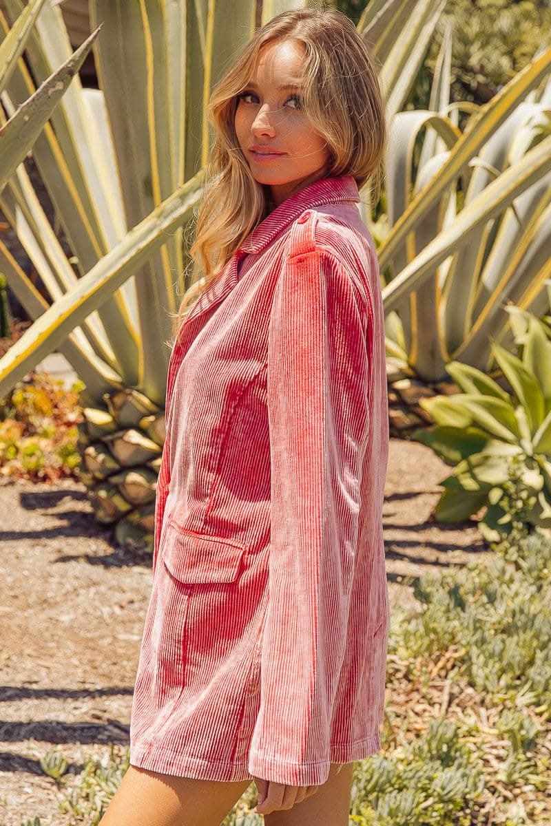 BiBi Ribbed Button Up Long Sleeve Blazer - Love Salve 