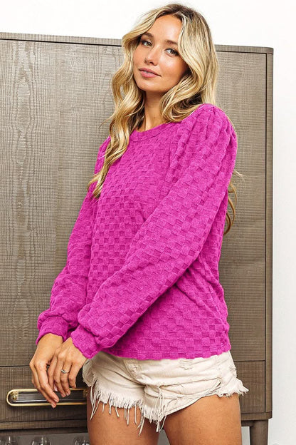BiBi Round Neck Brushed Checker Top - Love Salve 