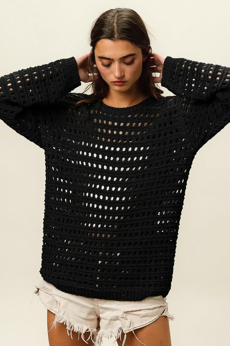 BiBi Round Neck Openwork Knit Cover Up 
