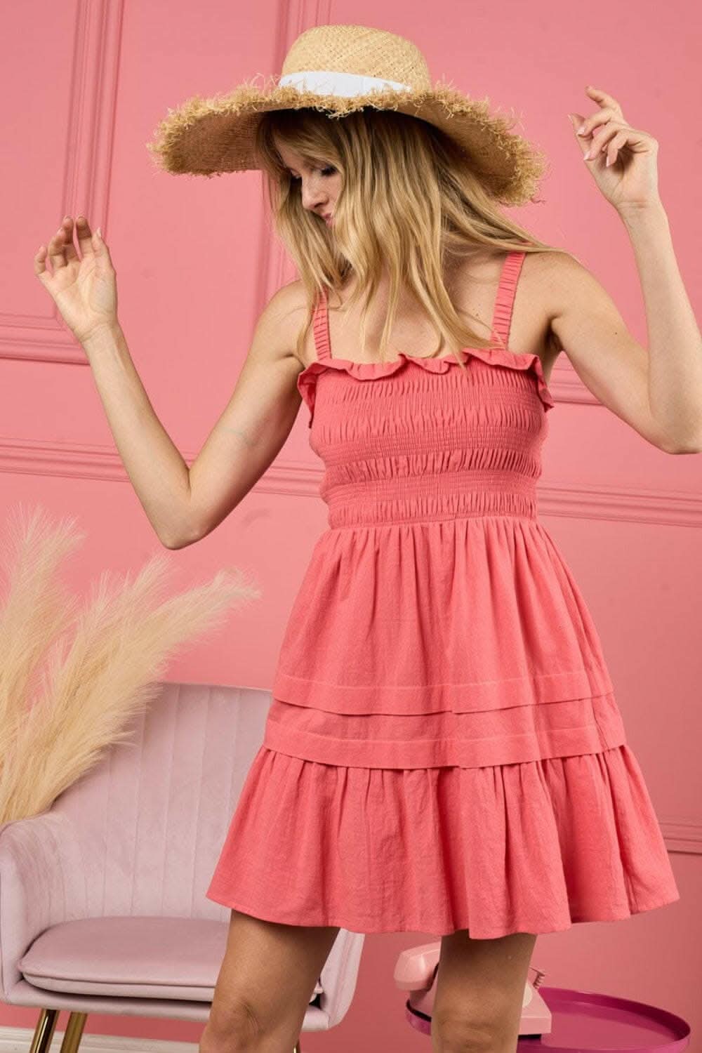 BiBi Smocked Ruffle Hem Mini Dress - Love Salve 