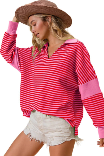 BiBi Striped Contrast Long Sleeve Knit Top - Love Salve 