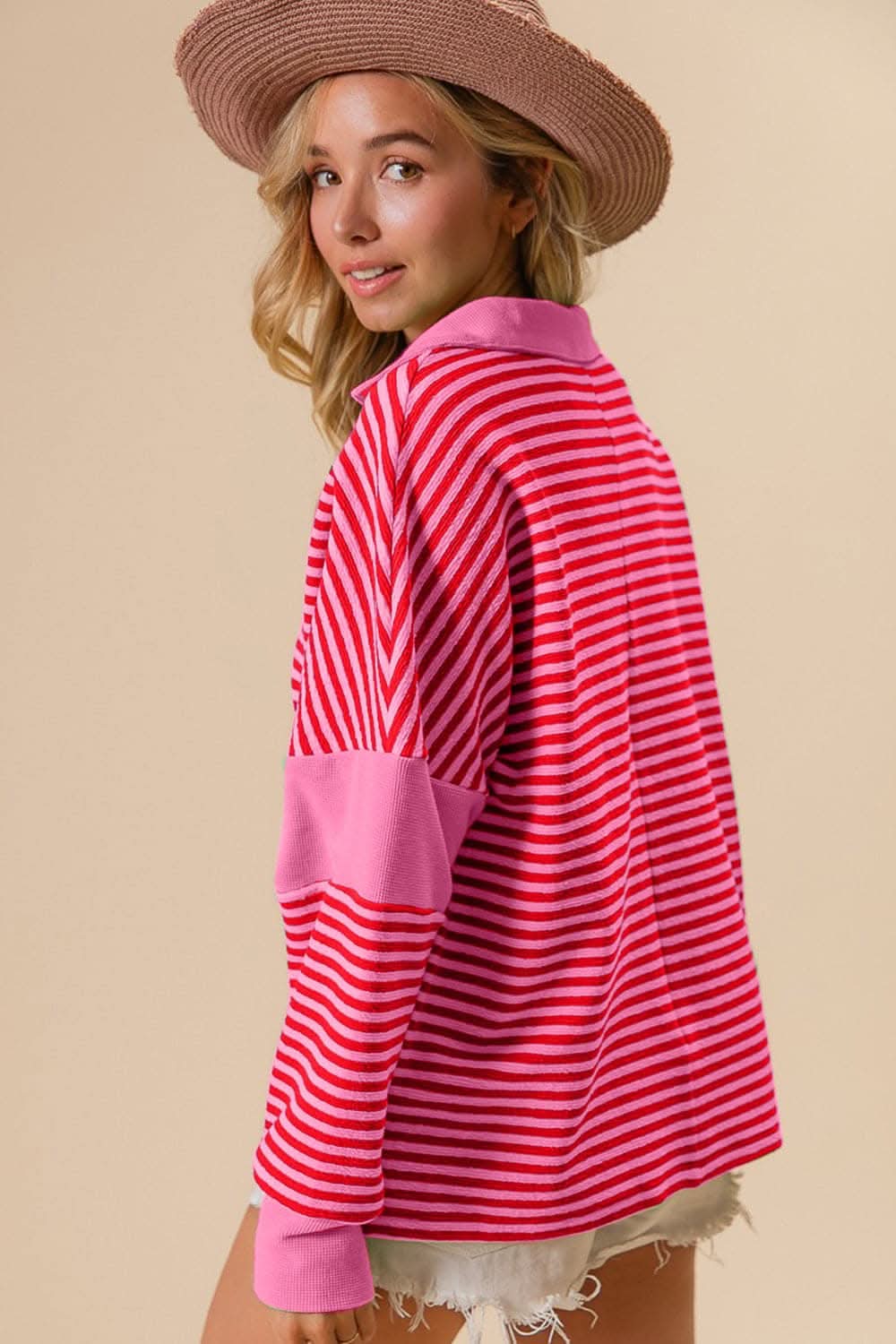 BiBi Striped Contrast Long Sleeve Knit Top - Love Salve 