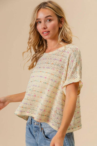 BiBi Striped Popcorn Knit Top 