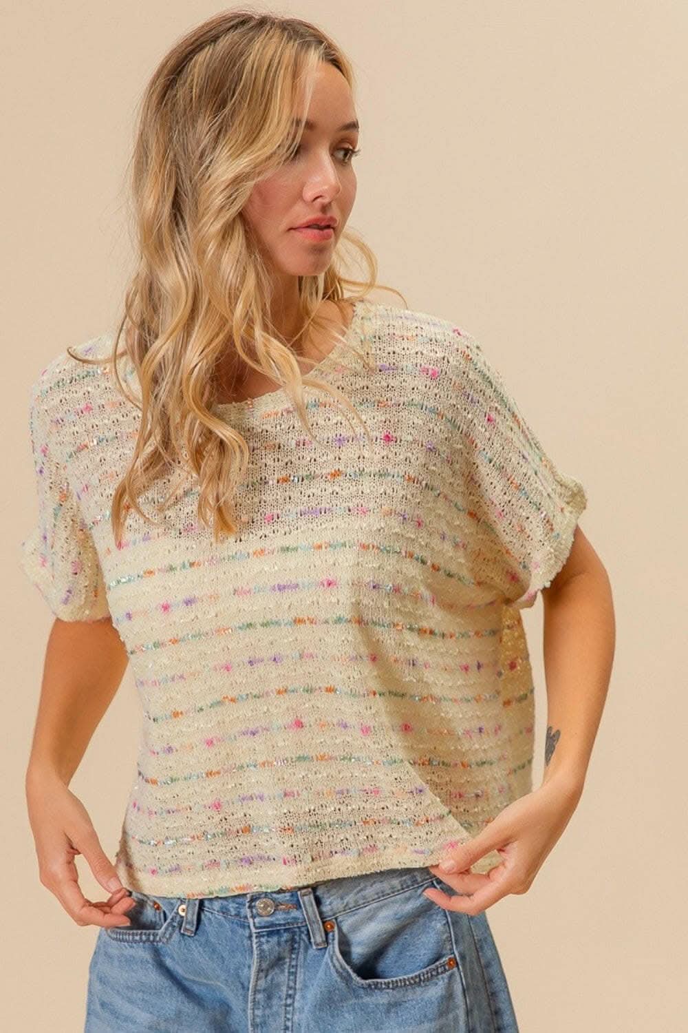 BiBi Striped Popcorn Knit Top - Love Salve 