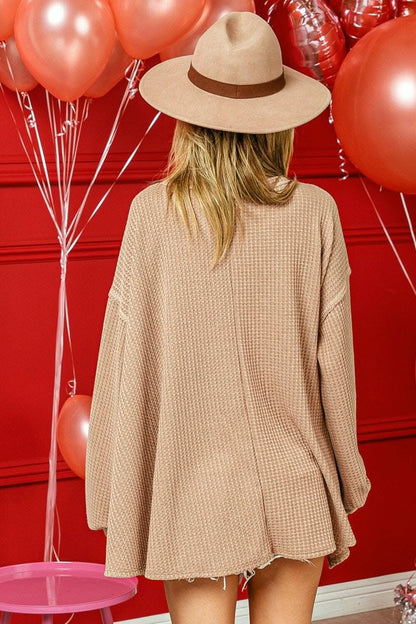 BiBi V-Neck Waffle Uneven Hem Top 
