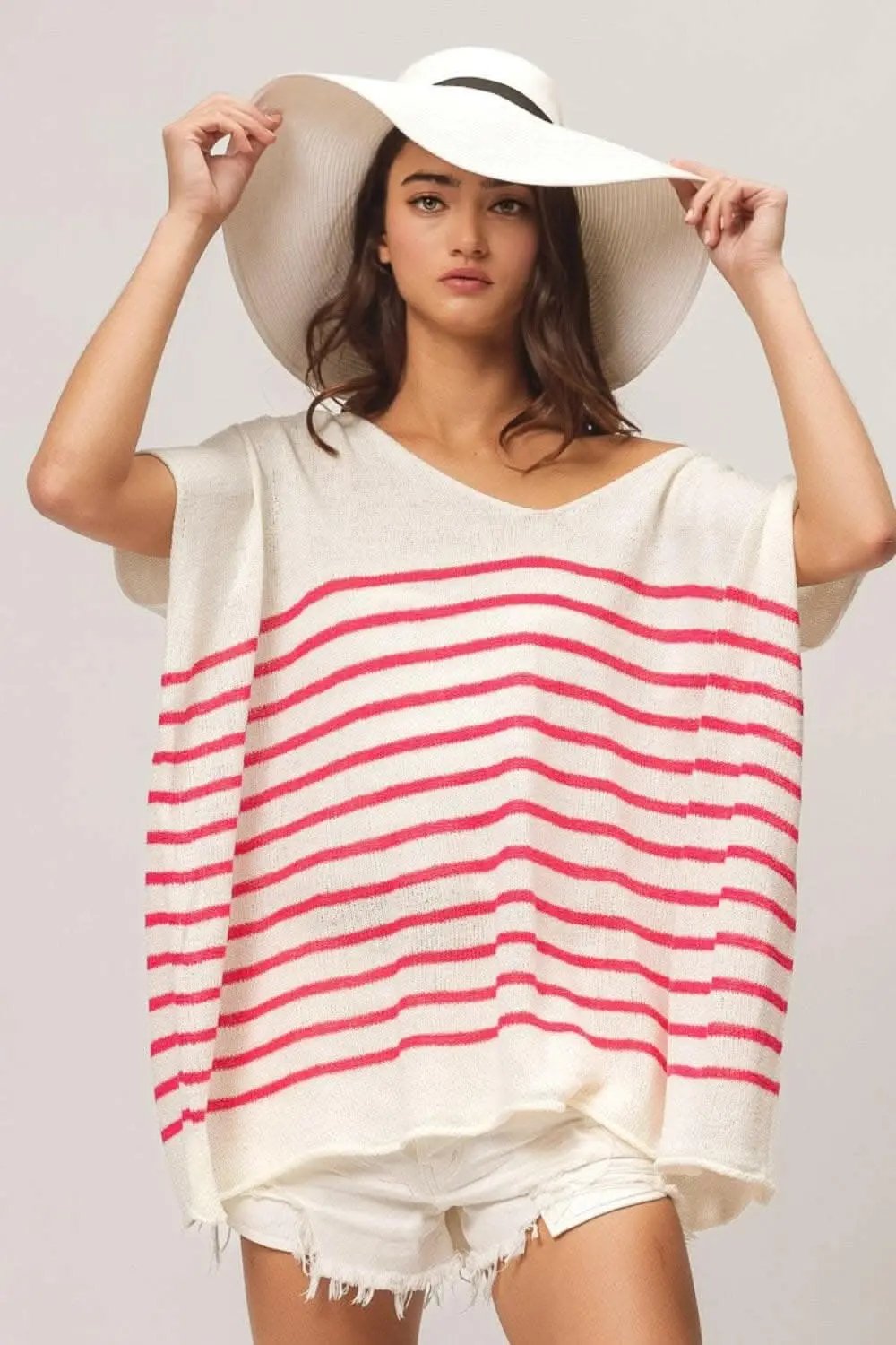 BiBi V Neck Striped Short Sleeve Top - Love Salve 
