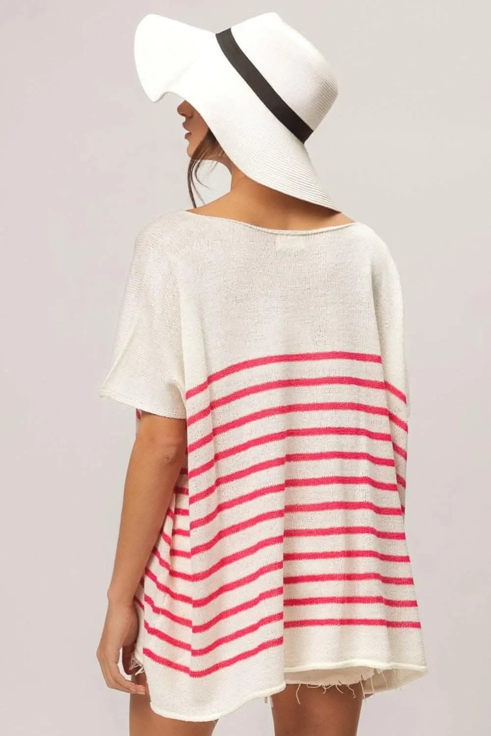 BiBi V Neck Striped Short Sleeve Top - Love Salve 