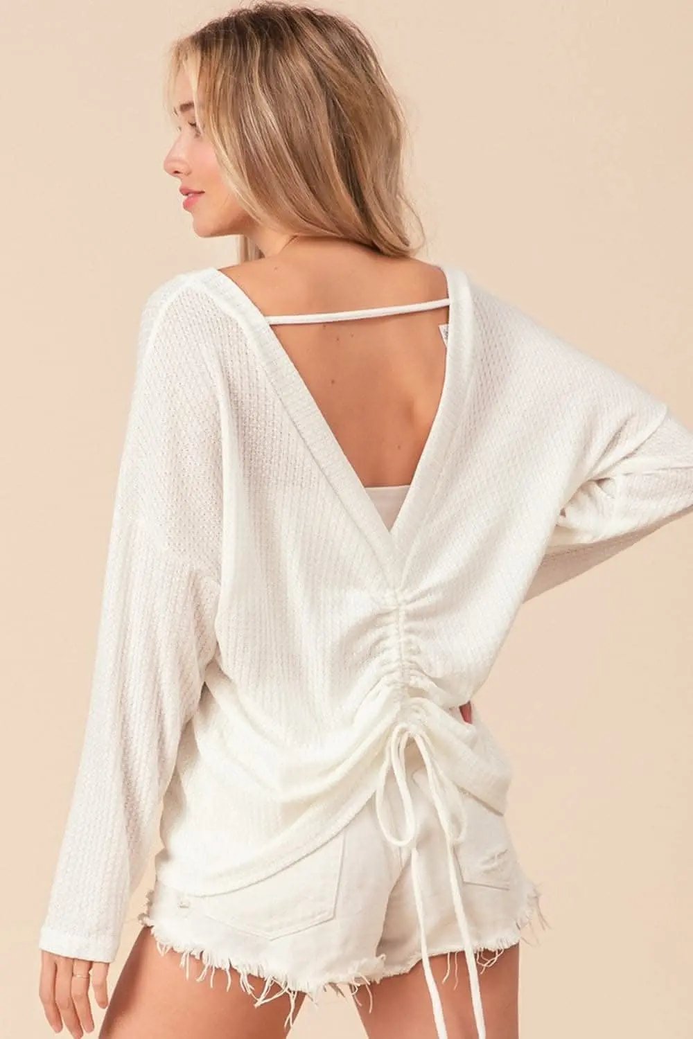 BiBi Waffled Backless Drawstring T-Shirt - Love Salve 