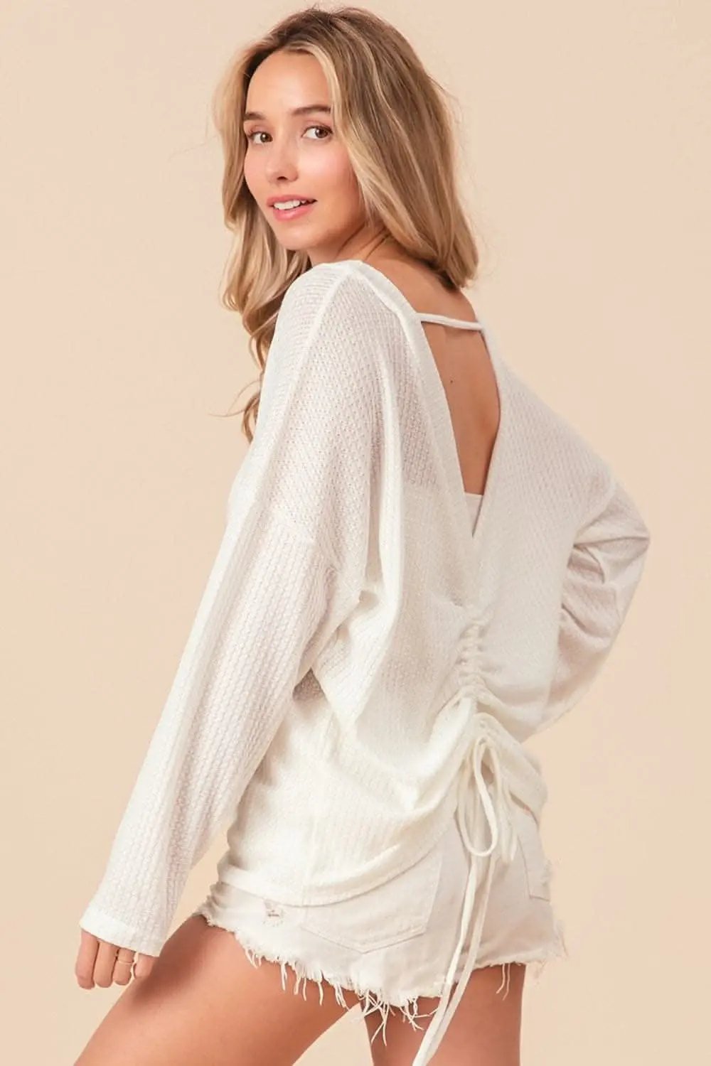 BiBi Waffled Backless Drawstring T-Shirt - Love Salve 