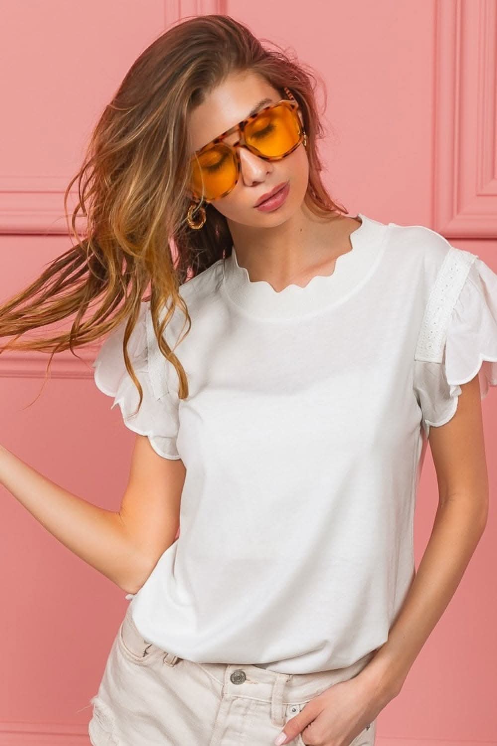 BiBi lace trim scalloped top - Love Salve 