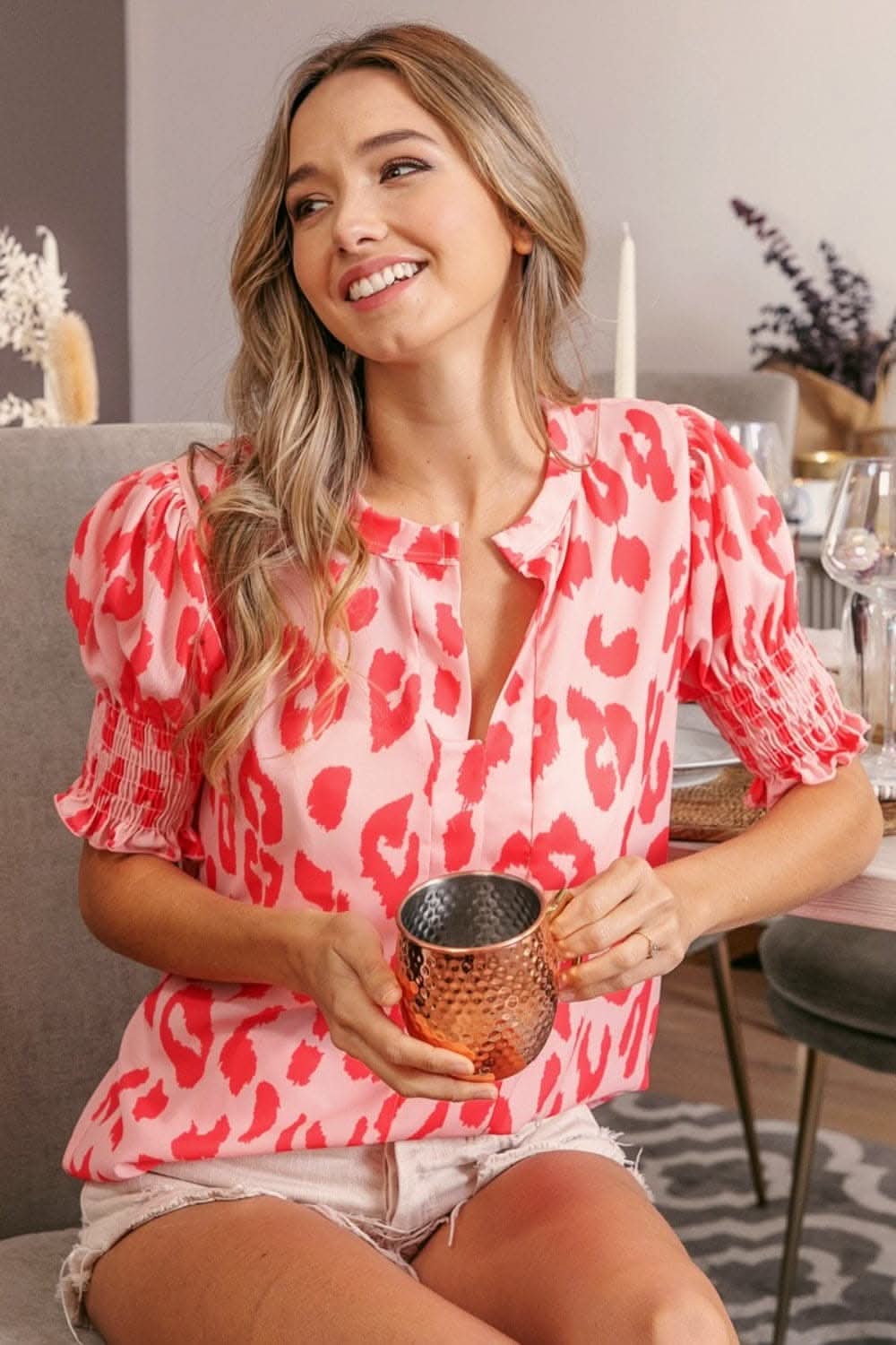 BiBi leopard smocked blouse - Love Salve 