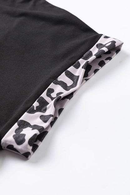 Black Half Leopard Patchwork Plus Size T-shirt 