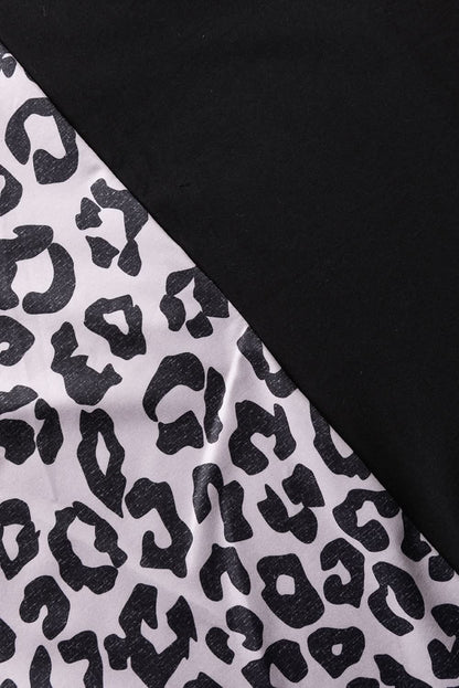 Black Half Leopard Patchwork Plus Size T-shirt 
