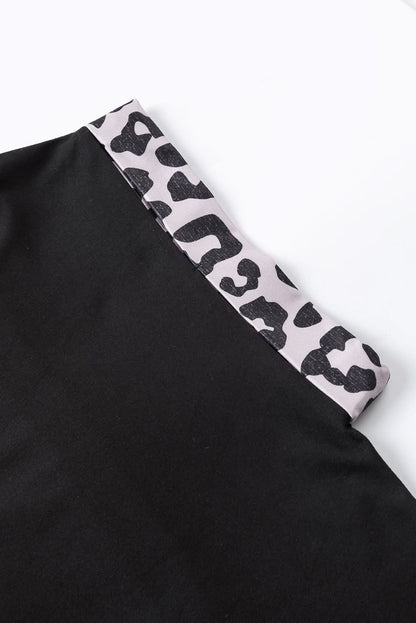 Black Half Leopard Patchwork Plus Size T-shirt 