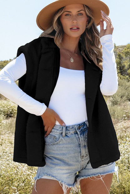 Black Sherpa Stand Collar Jacket Vest - Love Salve 