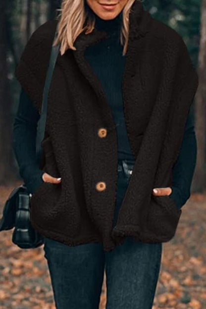 Black Sherpa Stand Collar Jacket Vest - Love Salve 