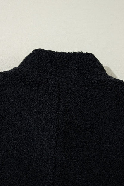 Black Sherpa Stand Collar Jacket Vest - Love Salve 