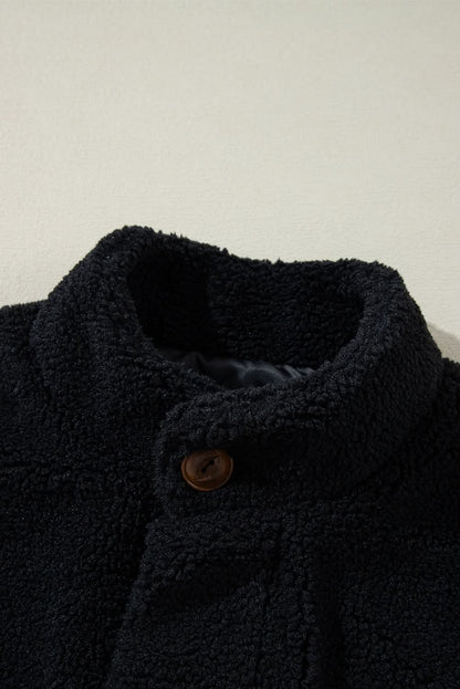 Black Sherpa Stand Collar Jacket Vest - Love Salve 