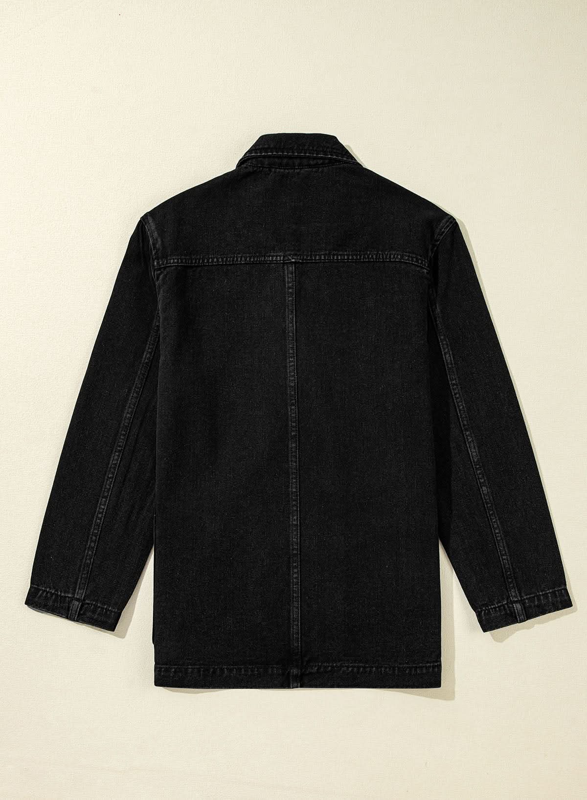 Black Side Pockets Lapel Collar Denim Jacket 