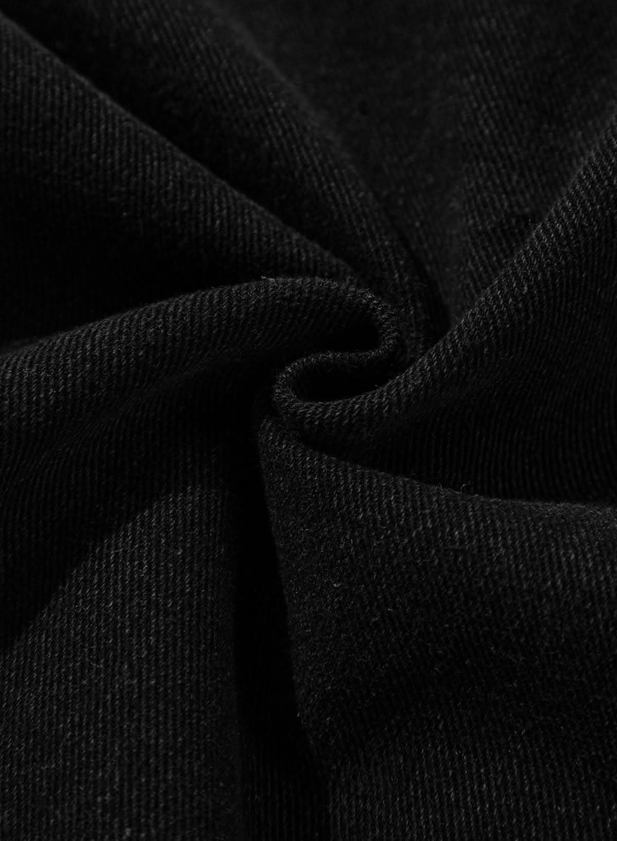 Black Side Pockets Lapel Collar Denim Jacket 
