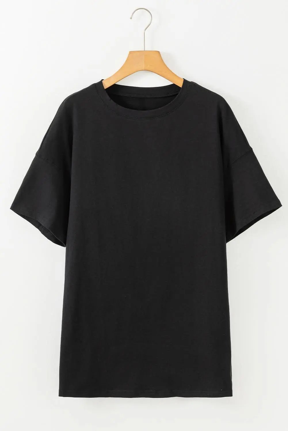 Black Solid Color Round Neck Basic Tunic T Shirt - Love Salve 