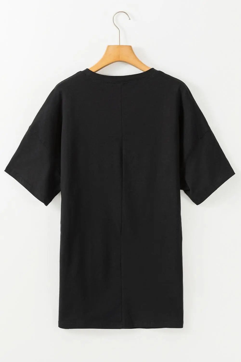 Black Solid Color Round Neck Basic Tunic T Shirt - Love Salve 