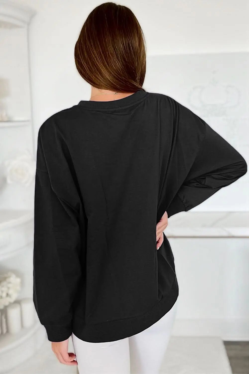 Black Tinsel Game Day Drop Shoulder Graphic Sweatshirt - Love Salve 