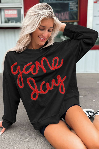Black Tinsel Game Day Drop Shoulder Graphic Sweatshirt - Love Salve 
