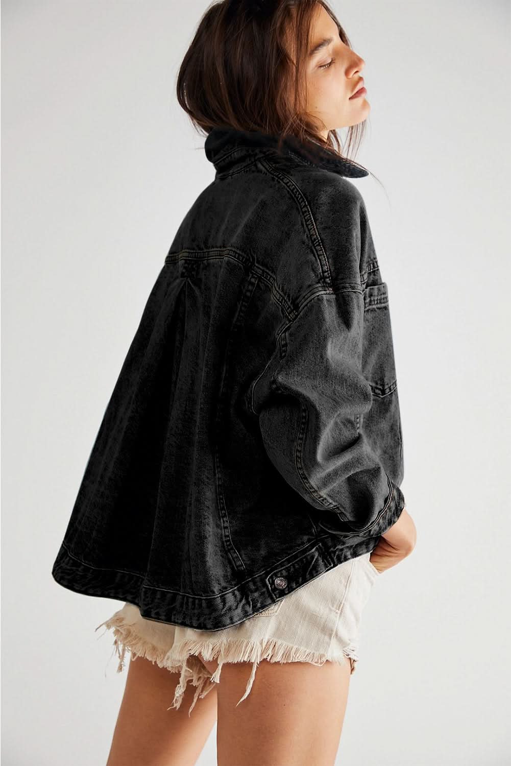 Black Washed Oversize Pocketed Denim Jacket - Love Salve 