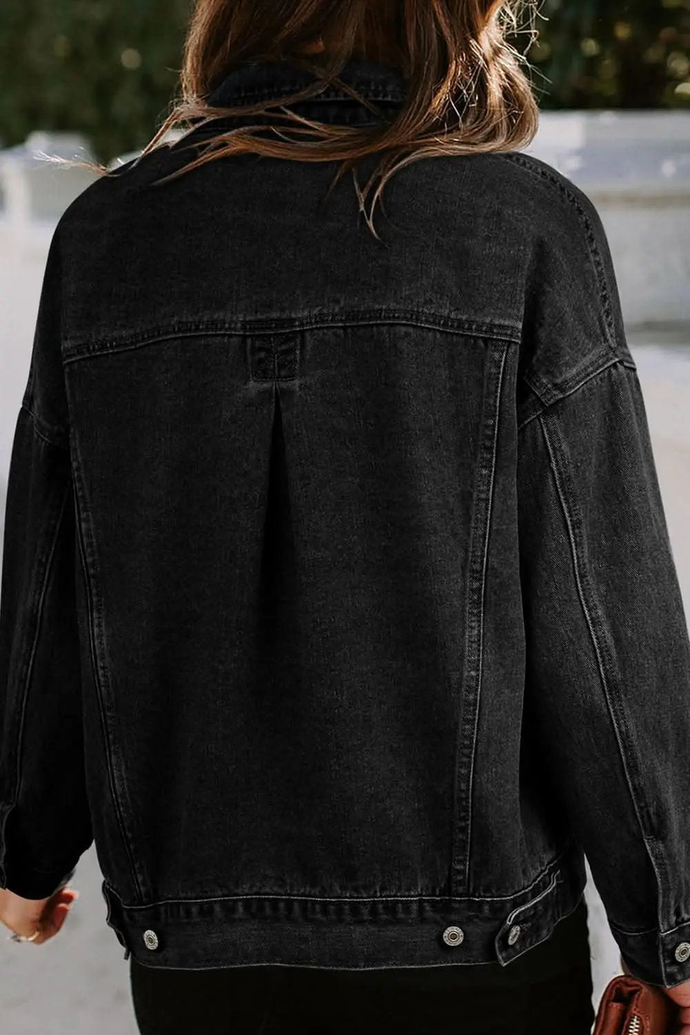 Black Washed Oversize Pocketed Denim Jacket - Love Salve 