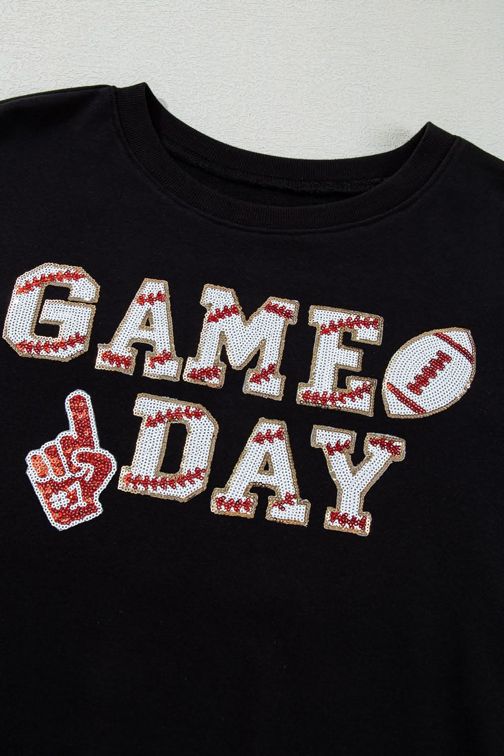 Black cropped rugby sweatshirt with tassels and sequins - Love Salve 
