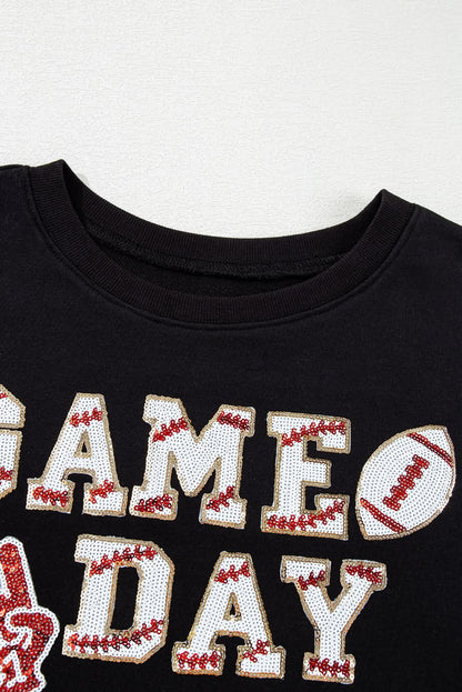 Black cropped rugby sweatshirt with tassels and sequins - Love Salve 