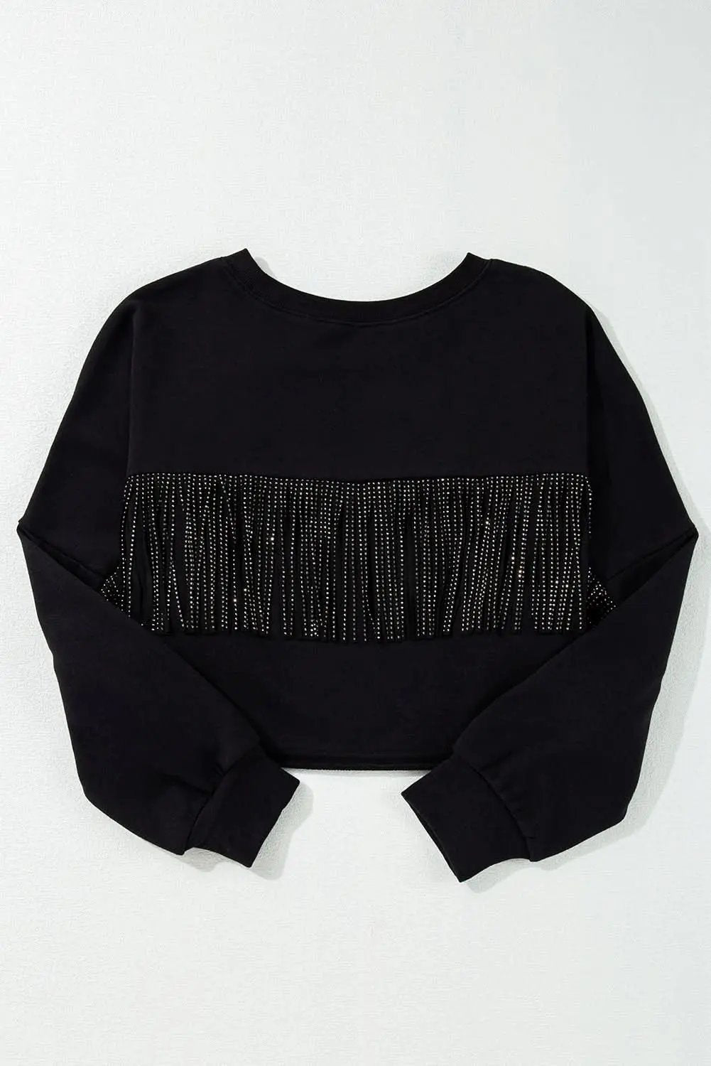 Black cropped rugby sweatshirt with tassels and sequins - Love Salve 