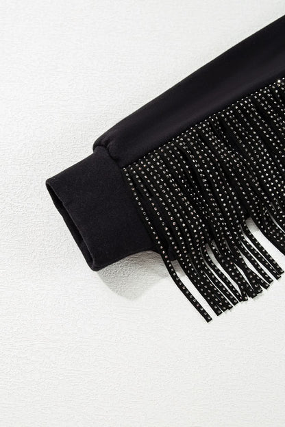 Black cropped rugby sweatshirt with tassels and sequins - Love Salve 
