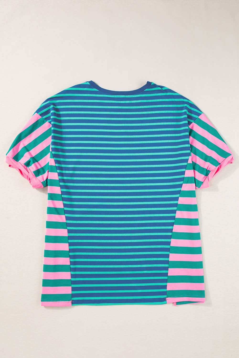 Blue Stripe Colorblock Patchwork Baggy T Shirt - Love Salve 