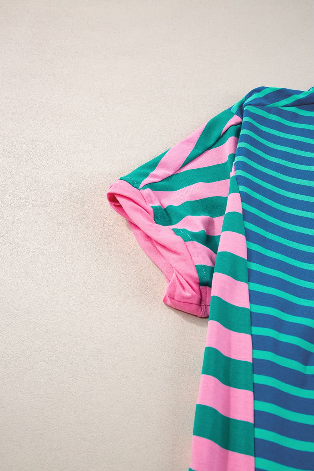 Blue Stripe Colorblock Patchwork Baggy T Shirt - Love Salve 
