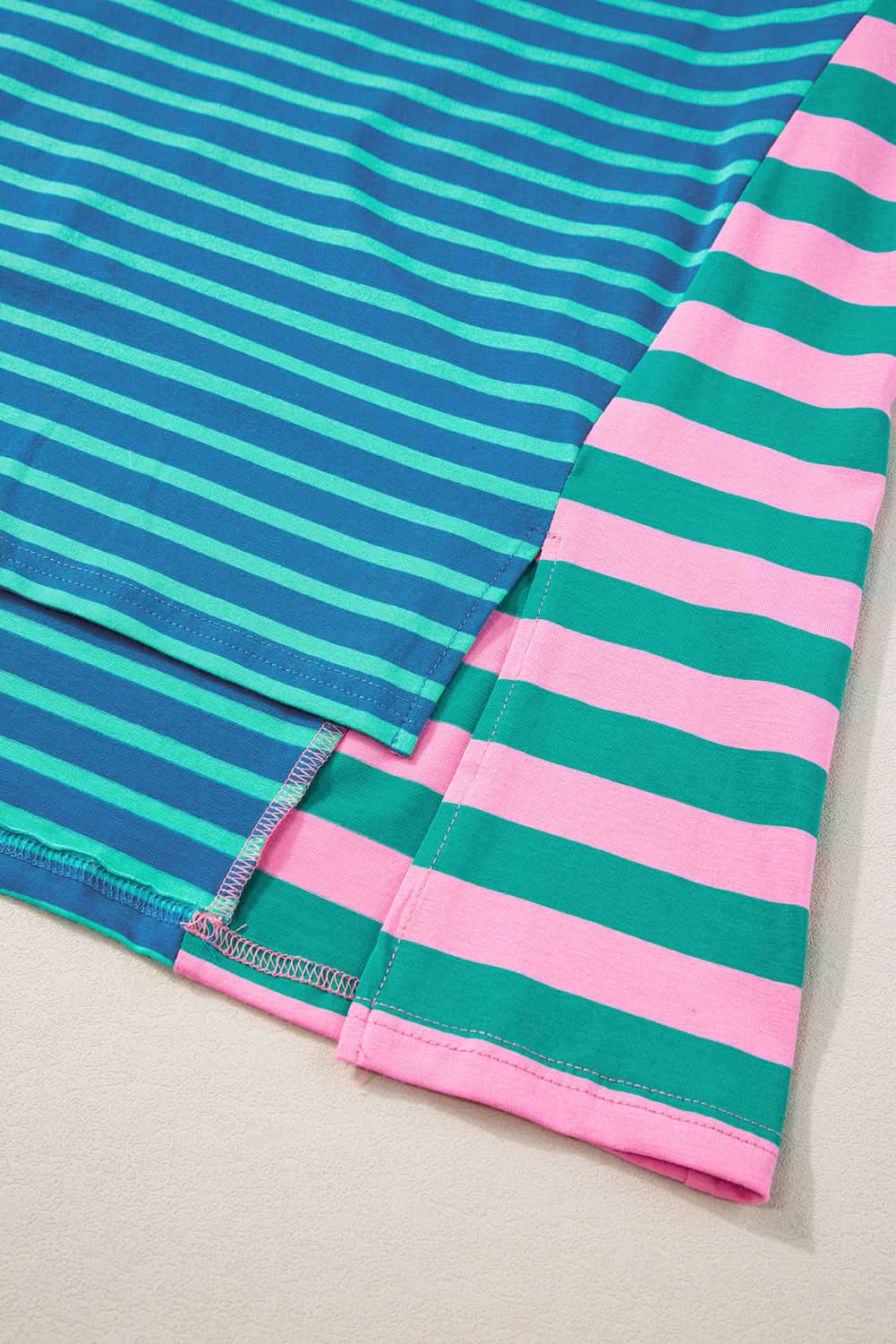 Blue Stripe Colorblock Patchwork Baggy T Shirt - Love Salve 