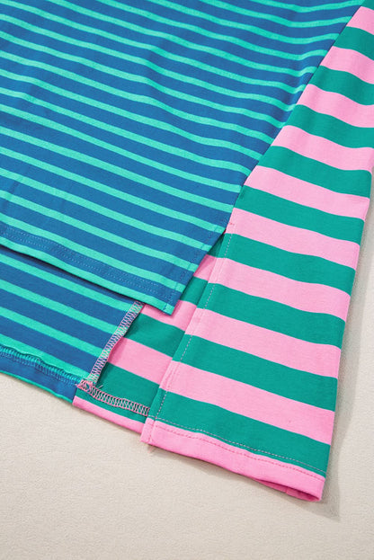 Blue Stripe Colorblock Patchwork Baggy T Shirt - Love Salve 
