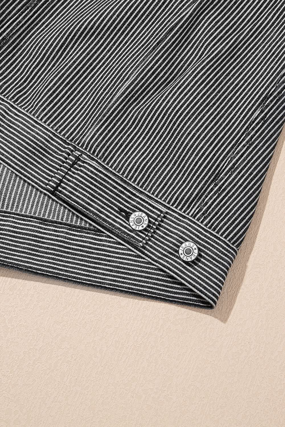 Blue Stripe Washed Oversize Pocketed Denim Jacket - Love Salve 