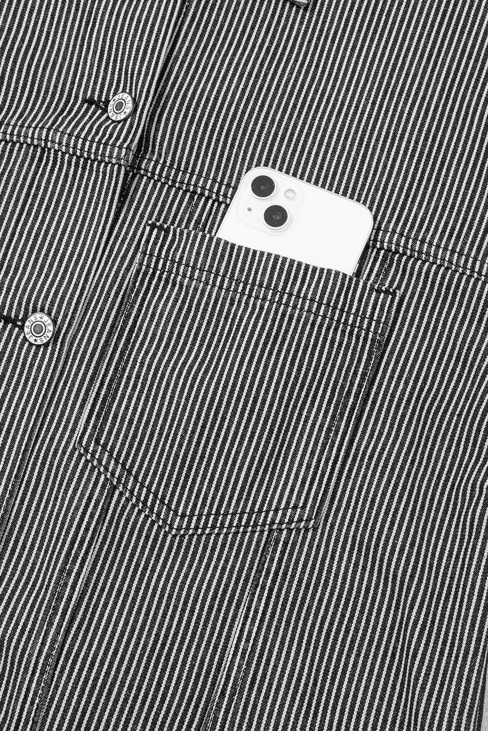 Blue Stripe Washed Oversize Pocketed Denim Jacket - Love Salve 