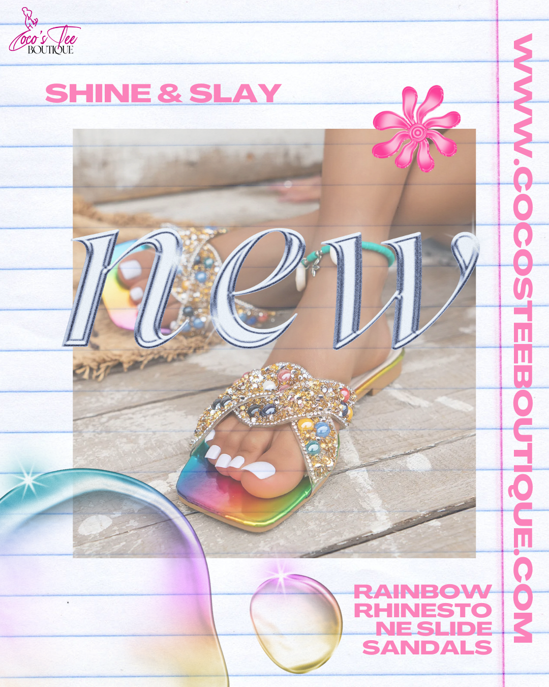 Shine & Slay Rainbow Rhinestone Slide Sandals Coco’s Tee Boutique