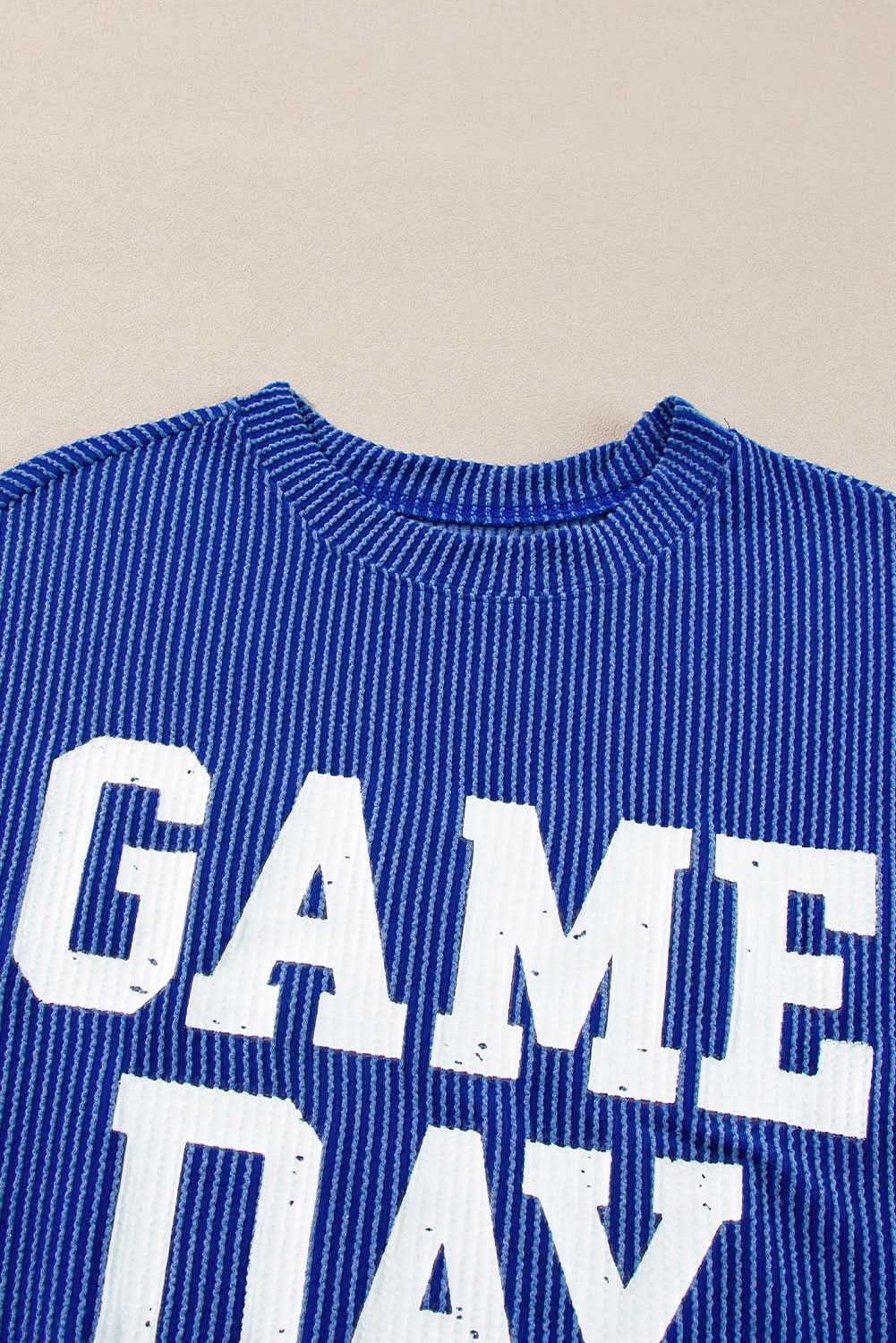 Bluing Corded GAME DAY Graphic Long Sleeve Crewneck Top - Love Salve 