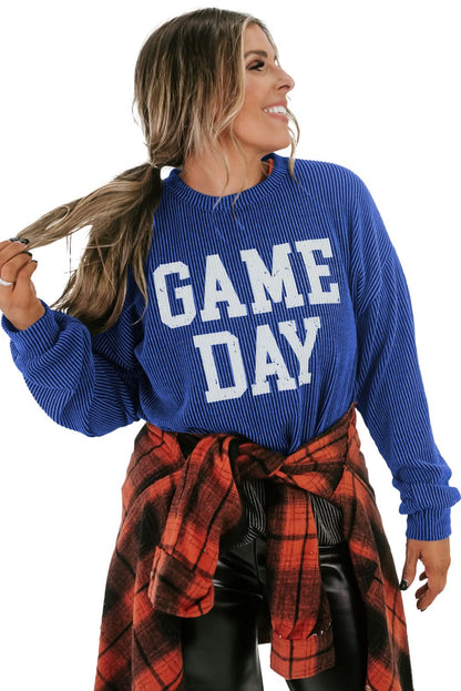 Bluing Corded GAME DAY Graphic Long Sleeve Crewneck Top - Love Salve 