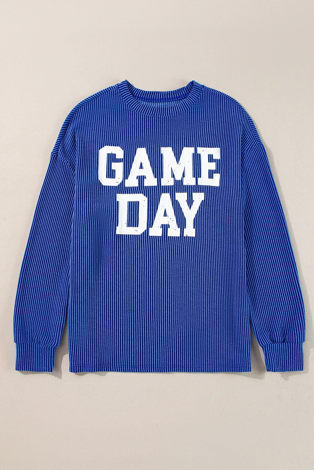 Bluing Corded GAME DAY Graphic Long Sleeve Crewneck Top - Love Salve 