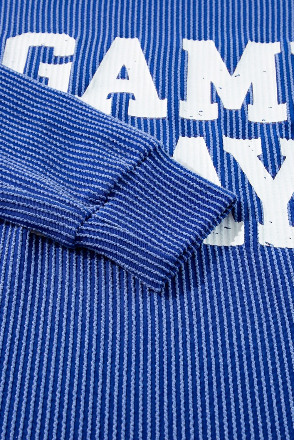 Bluing Corded GAME DAY Graphic Long Sleeve Crewneck Top - Love Salve 